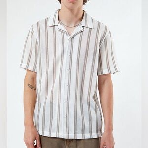 PacSun Men's Casual White and Brown Striped Shirt